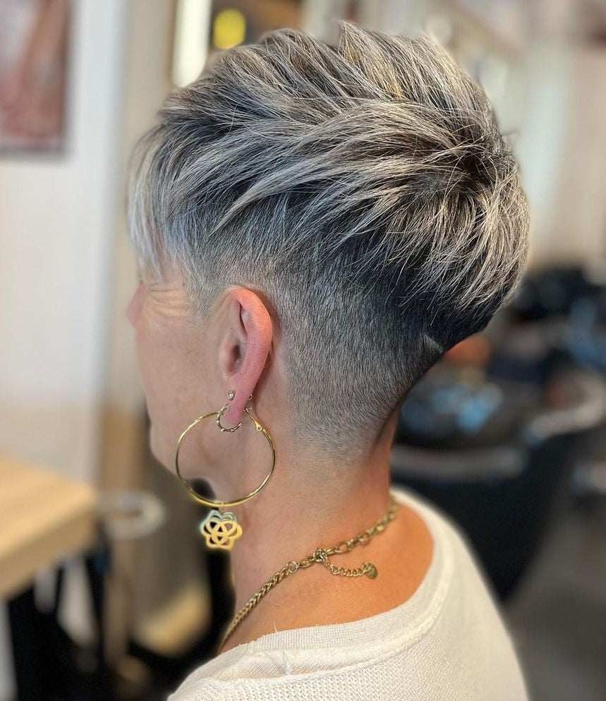 Textured Grey Black Pixie With Sharp Undercut — Classy Undercut Hairstyles