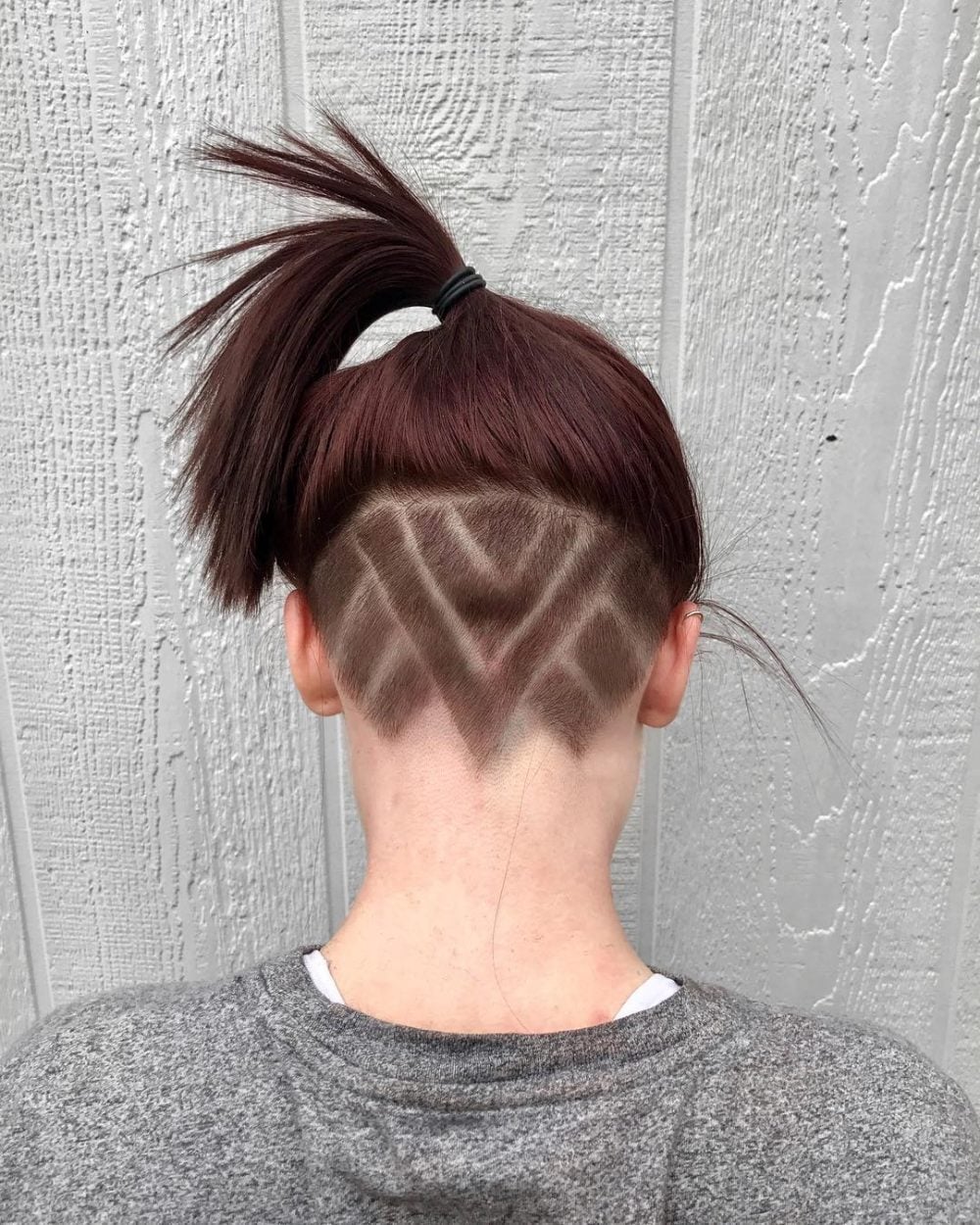 Dark Red Brown Undercut With Geometric Pattern — Classy Undercut Hairstyles