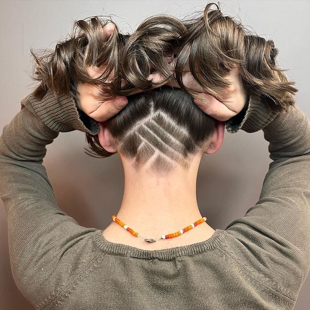 Wavy Shoulder Length Undercut With Geometric Pattern — Classy Undercut Hairstyles