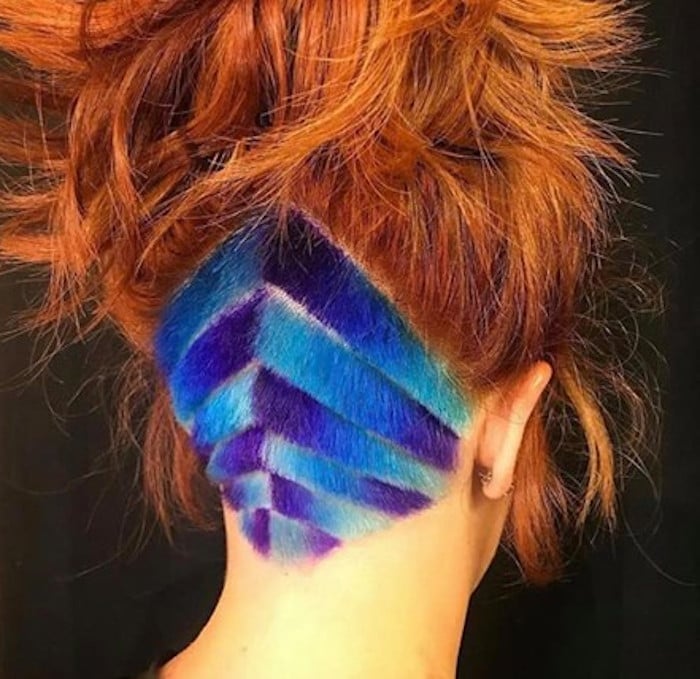 Red Wavy Undercut With Blue Purple Shaved Design — Classy Undercut Hairstyles