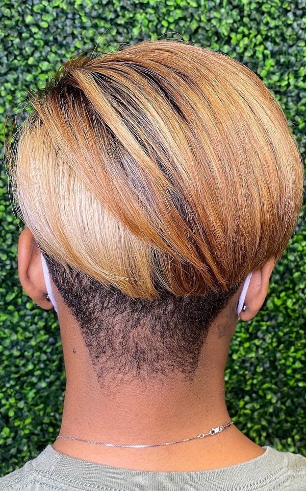 Thick Wavy Pixie With Honey Blonde Balayage And Undercut Thick Wavy Pixie With Honey Blonde Balayage And Undercut — Classy Undercut Pixie