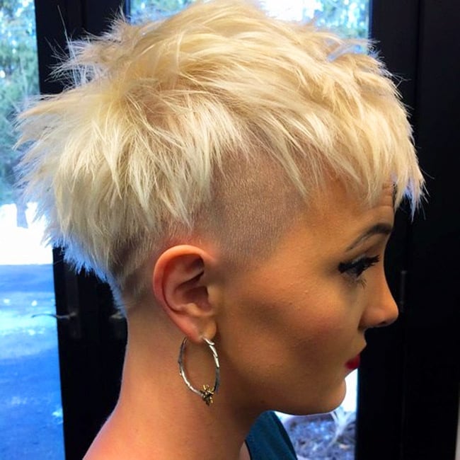 Platinum Blonde Pixie With Choppy Texture And Undercut Platinum Blonde Pixie With Choppy Texture And Undercut — Classy Undercut Pixie