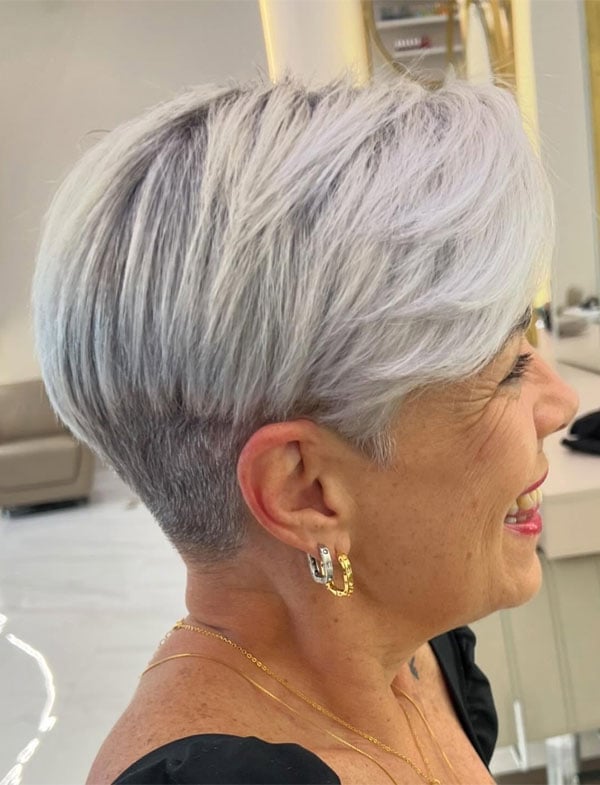 Cool Silver Pixie With Sleek Blowout And Undercut Cool Silver Pixie With Sleek Blowout And Undercut — Classy Undercut Pixie