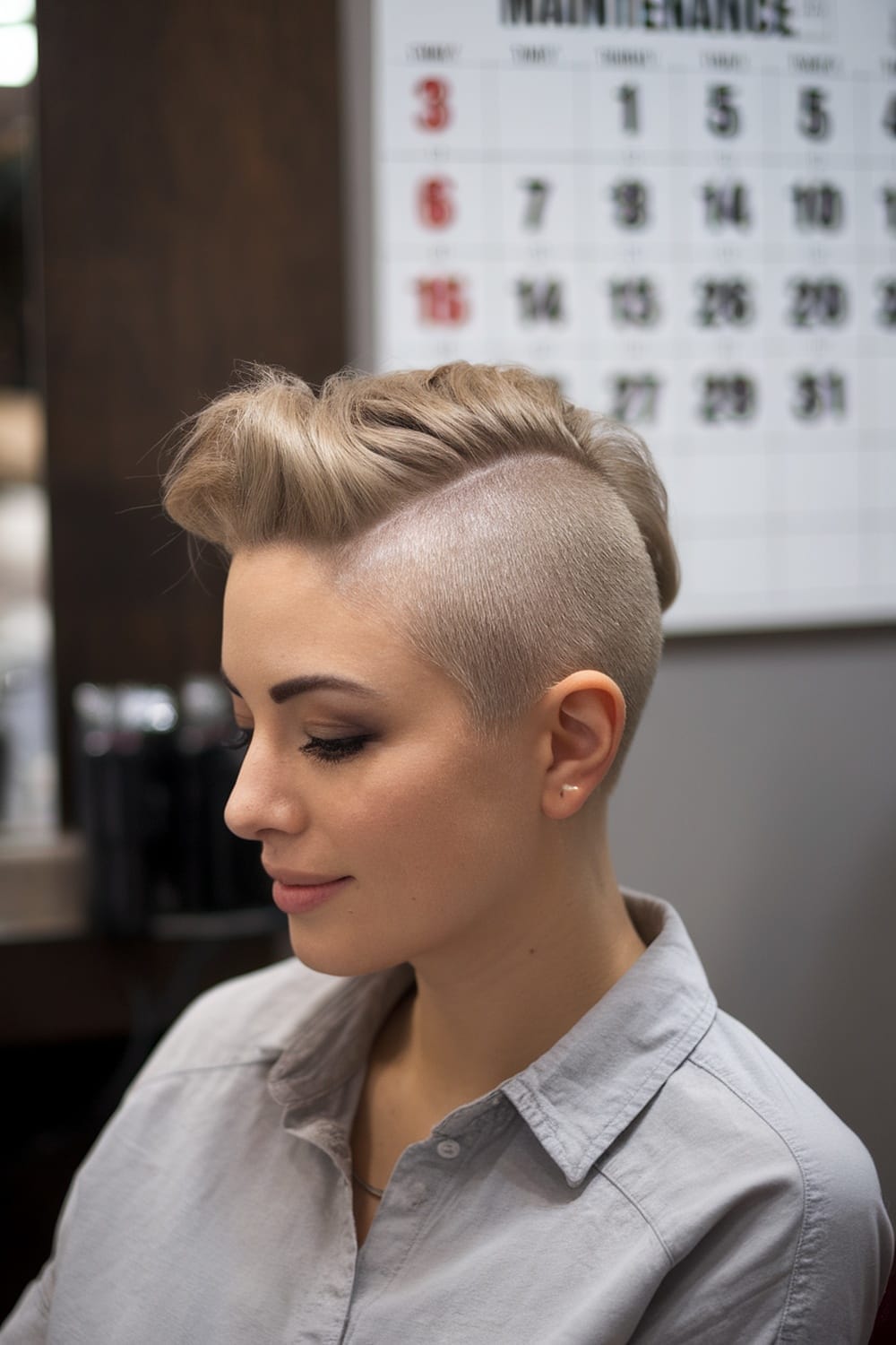 Platinum Blonde Pixie With Dramatic Undercut Platinum Blonde Pixie With Dramatic Undercut — Classy Undercut Pixie