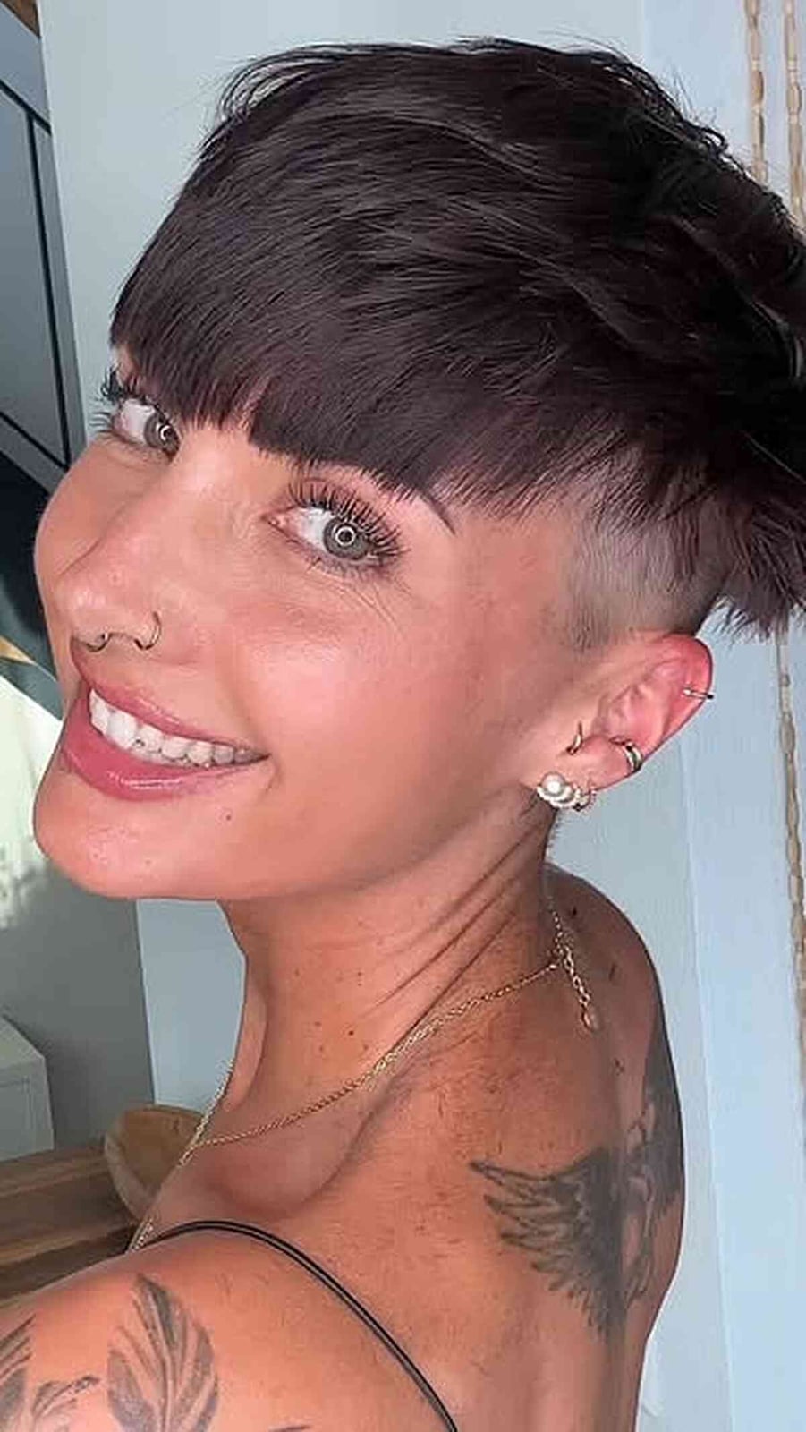 Dark Brown Pixie With Blunt Bangs And Undercut Dark Brown Pixie With Blunt Bangs And Undercut — Classy Undercut Pixie