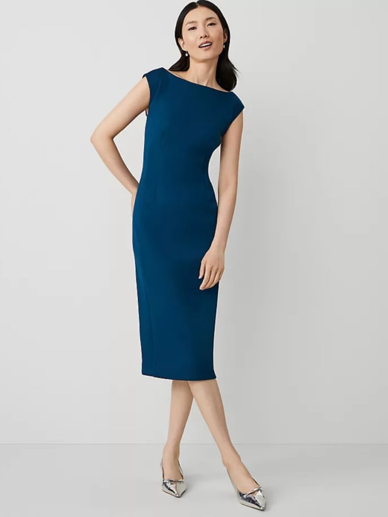 Teal Textured Knit Sheath Dress — Classy Up Dress