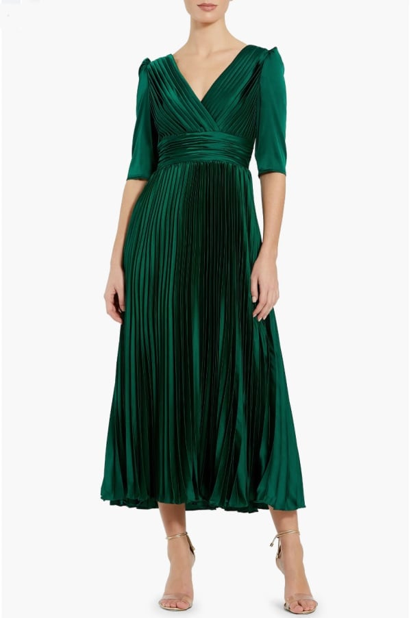 Emerald Green Satin Fit and Flare Midi Dress — Classy Up Dress