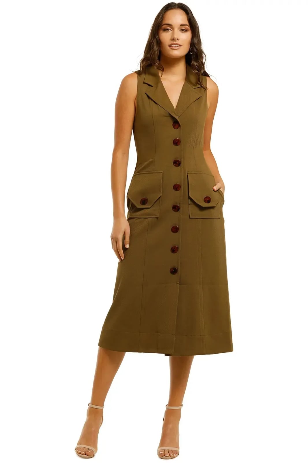 Olive Green Utility Midi Dress with Collar — Classy Up Dress
