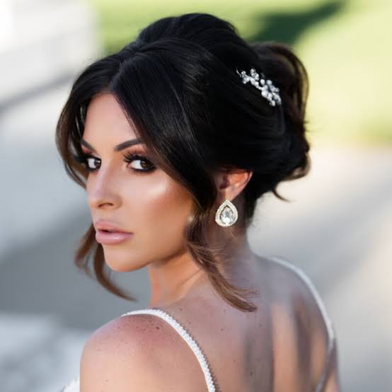 Dark Brown Wavy Updo with Side Bangs — Classy Updo Hair