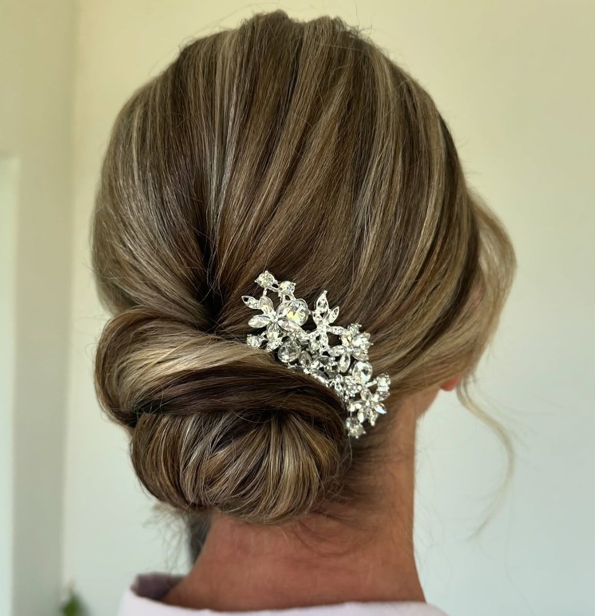 Blonde Classic Chignon with Accessory, Straight — Classy Updo Hair
