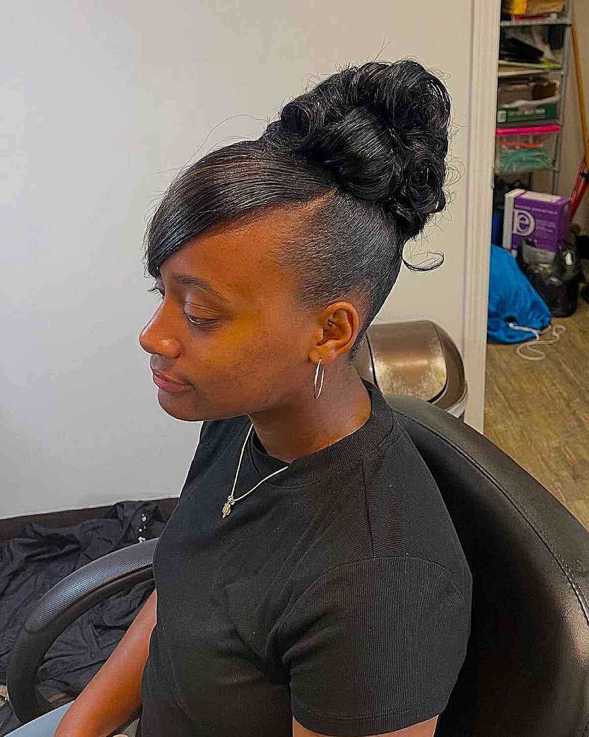 Dark Brown Sleek High Bun with Blunt Bangs — Classy Updo Hair