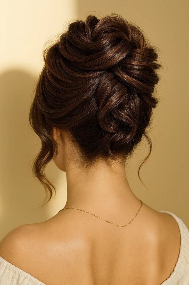 Long Dark Brown Sleek Twisted Updo — Classy Updo Hair