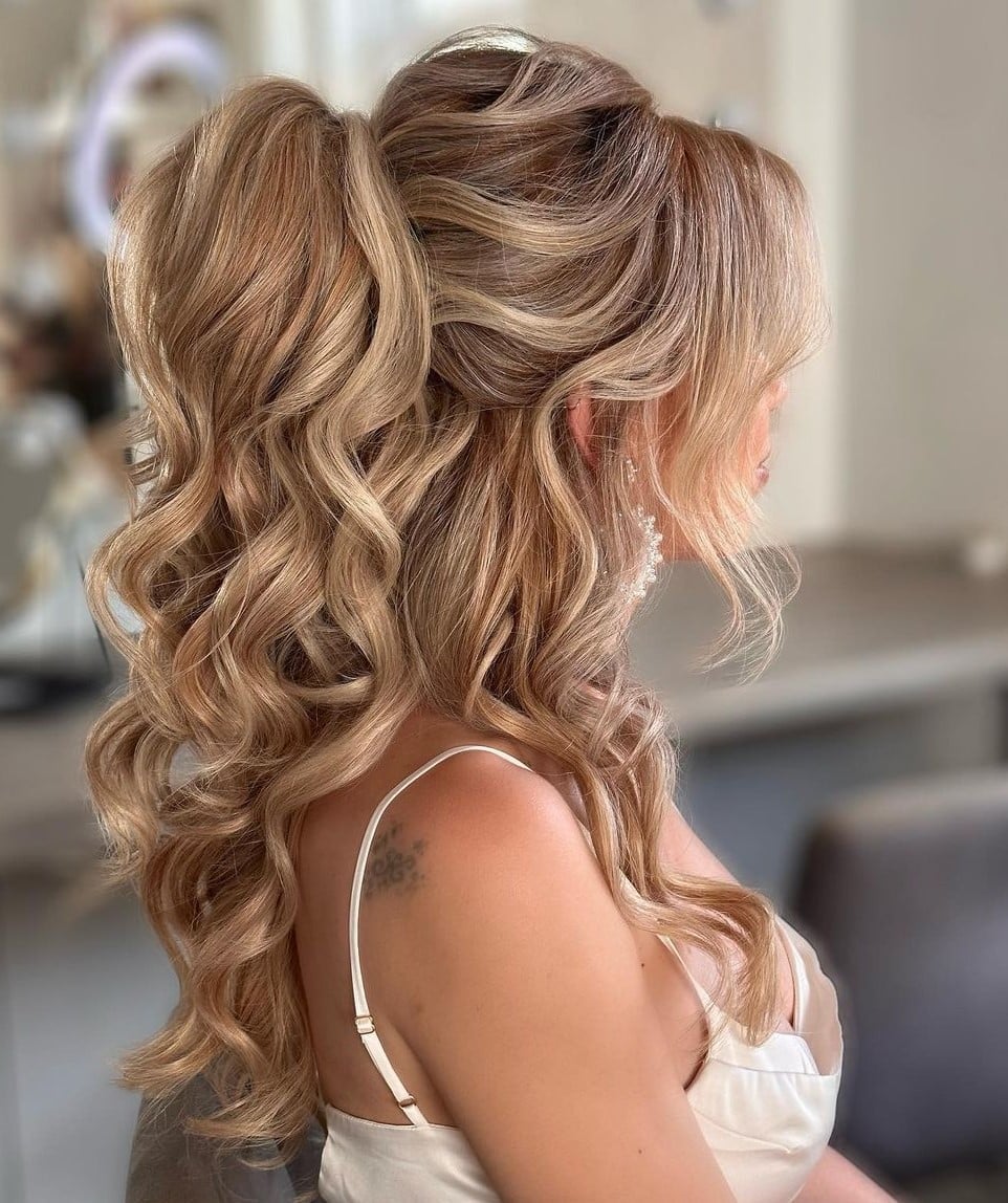 Voluminous Blonde Updo With Bouncy Curls — Classy Updo Ponytail