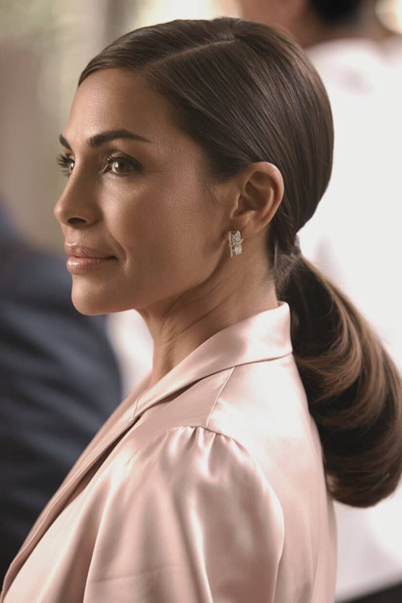 Sleek Dark Brown Ponytail With Wrapped Base — Classy Updo Ponytail