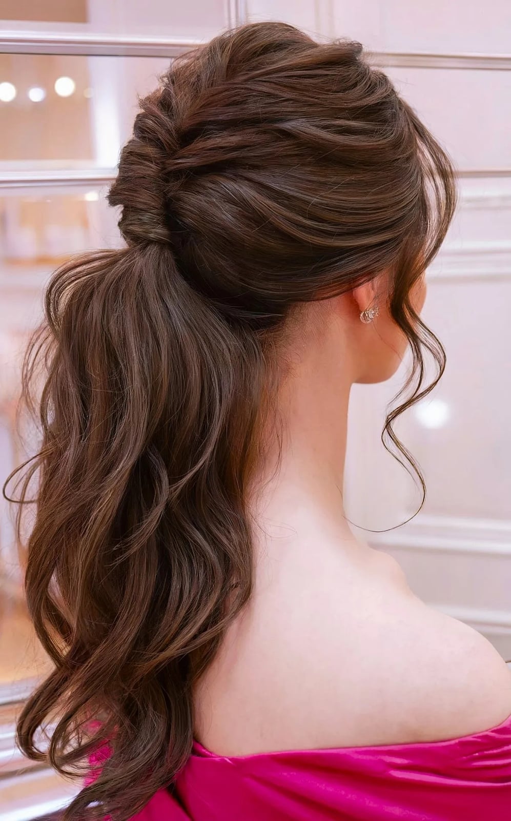 Braided Crown Updo Ponytail Dark Brown — Classy Updo Ponytail