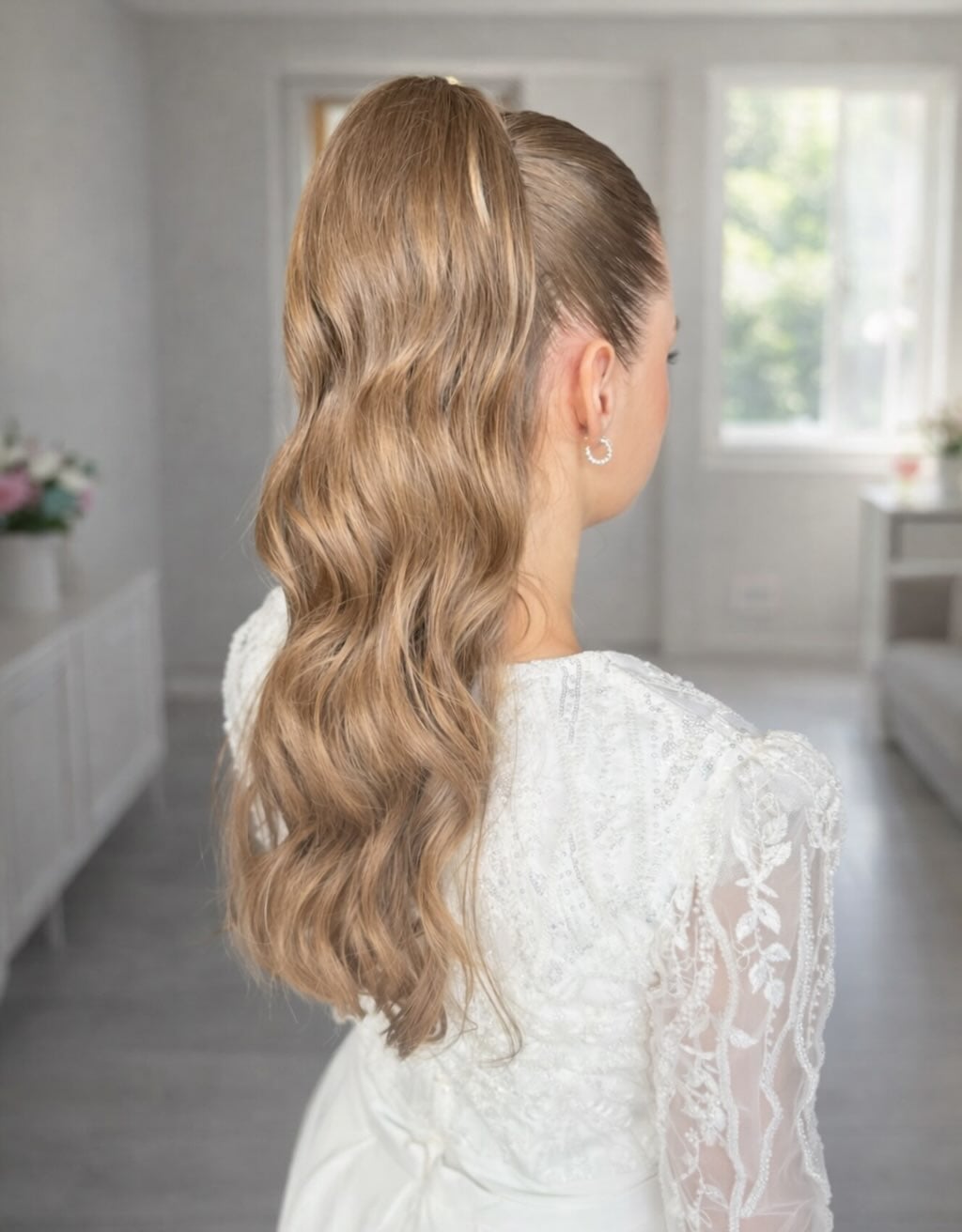 Long Ash Blonde Ponytail With Loose Waves — Classy Updo Ponytail