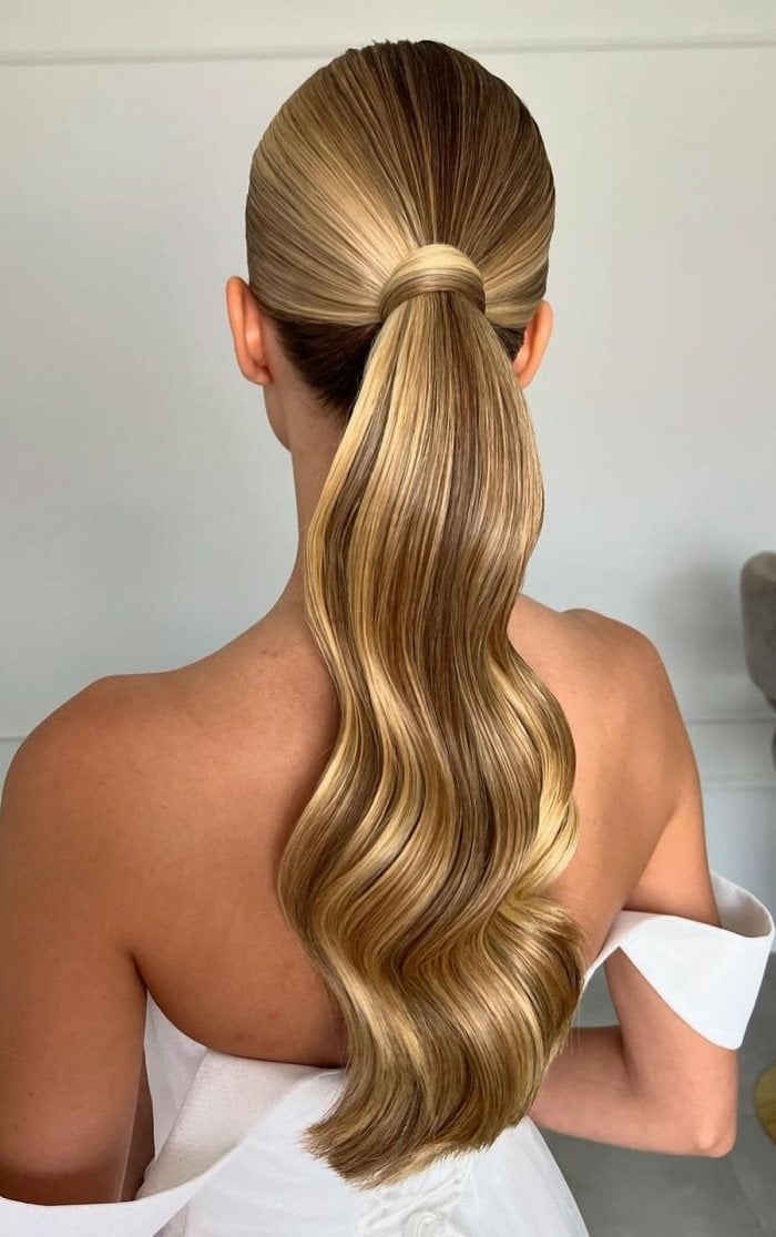 Polished High Ponytail With Glossy Waves — Classy Updo Ponytail