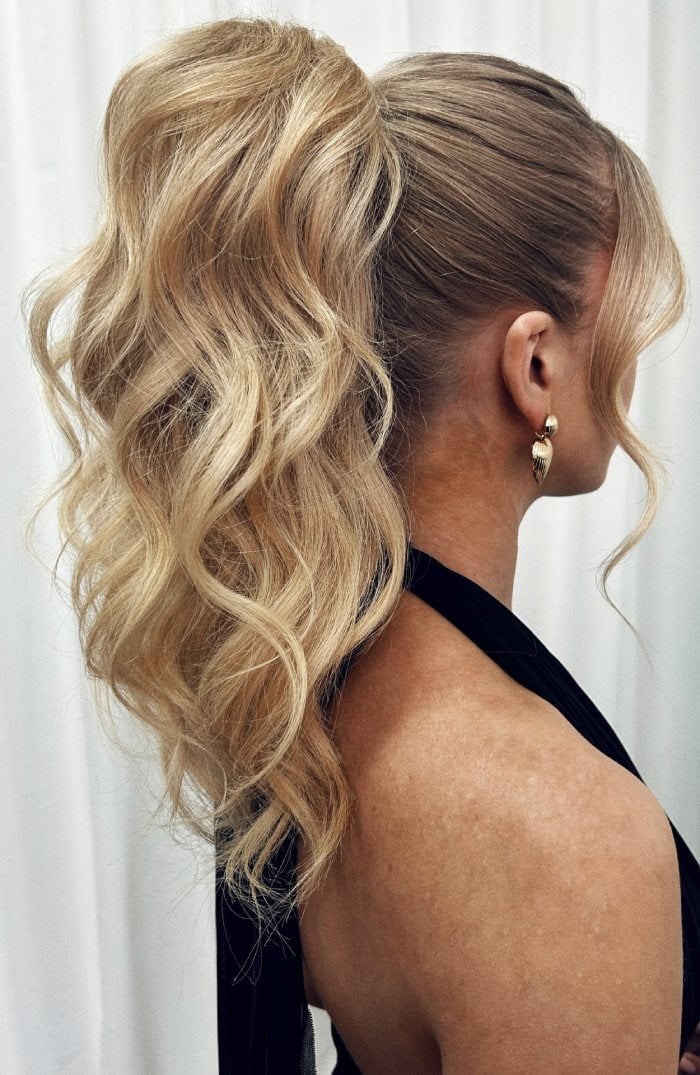 Honey Blonde High Ponytail With Curls — Classy Updo Ponytail