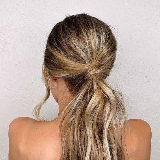 High Ponytail Honey Blonde Highlights, Mid-Back — Classy Updo Ponytail