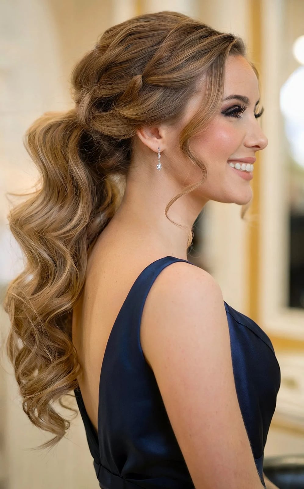 Honey Blonde Updo Ponytail With Side Swept Bangs — Classy Updo Ponytail