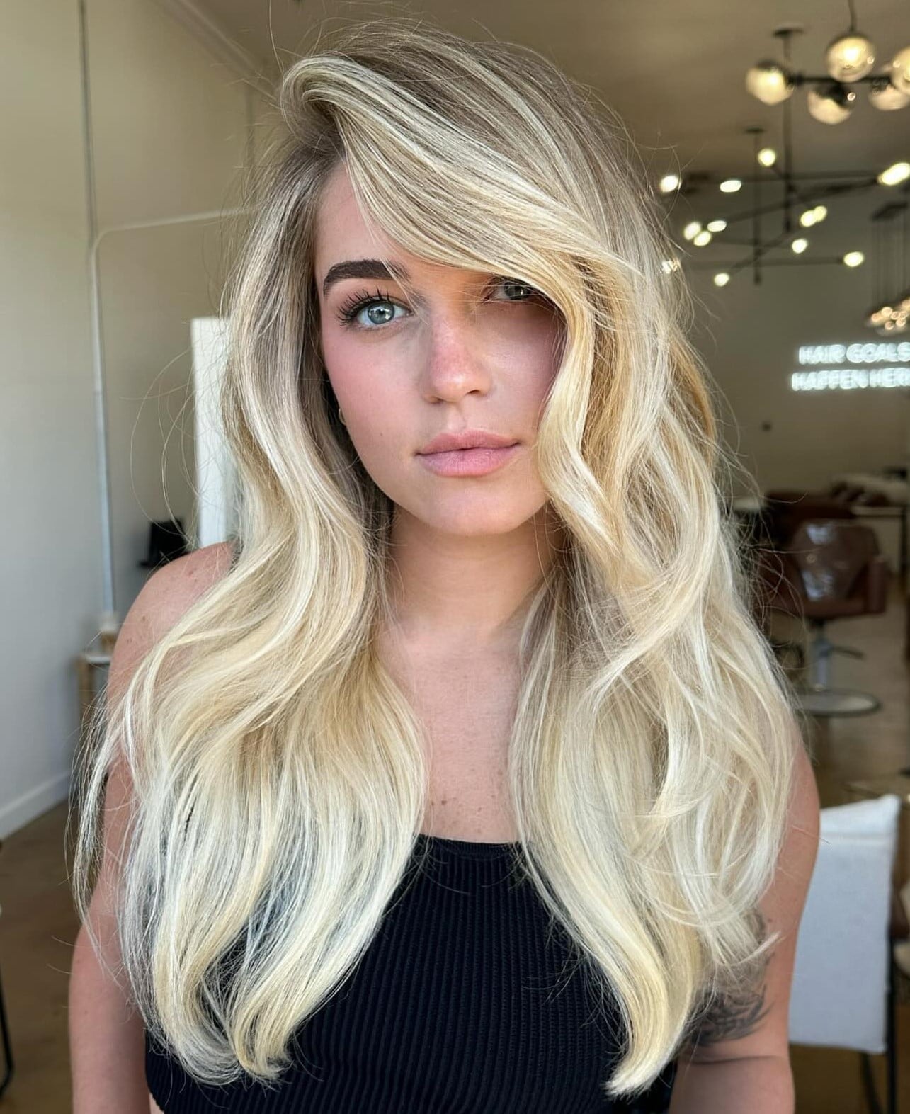 Vanilla Blonde With Side-Swept Bangs Vanilla Blonde With Side-Swept Bangs — Classy Vanilla Blonde