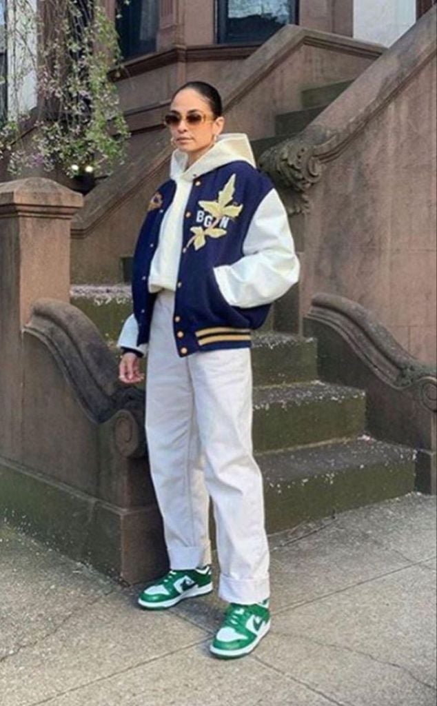 Casual Cream Hoodie Layered Under Navy and Cream Varsity Jacket Casual Cream Hoodie Layered Under Navy and Cream Varsity Jacket — Classy Varsity Jacket Outfits