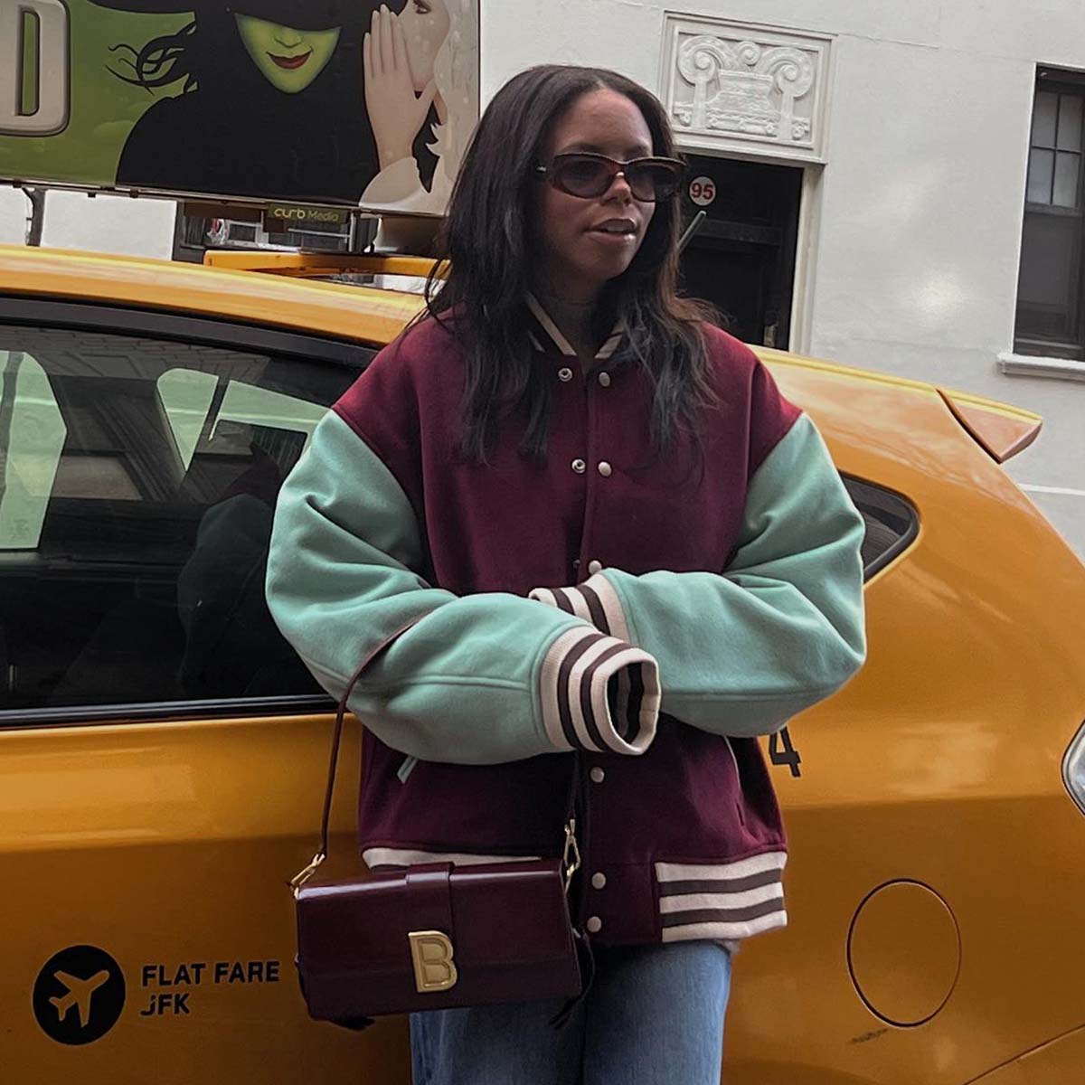 Color-blocked Burgundy and Mint Green Varsity Jacket with Jeans Color-blocked Burgundy and Mint Green Varsity Jacket with Jeans — Classy Varsity Jacket Outfits