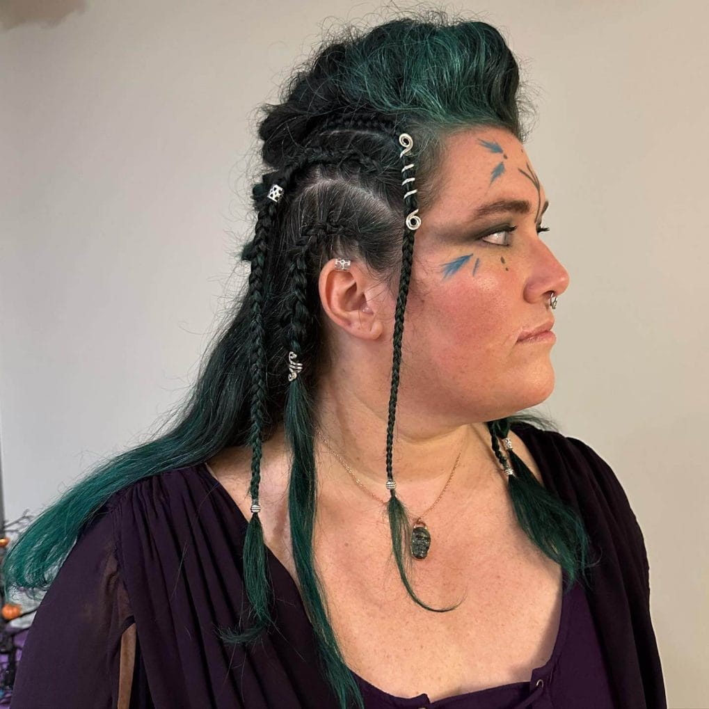 Dark Green Tips With Braids And Beads Dark Green Tips With Braids And Beads — Classy Viking Braids