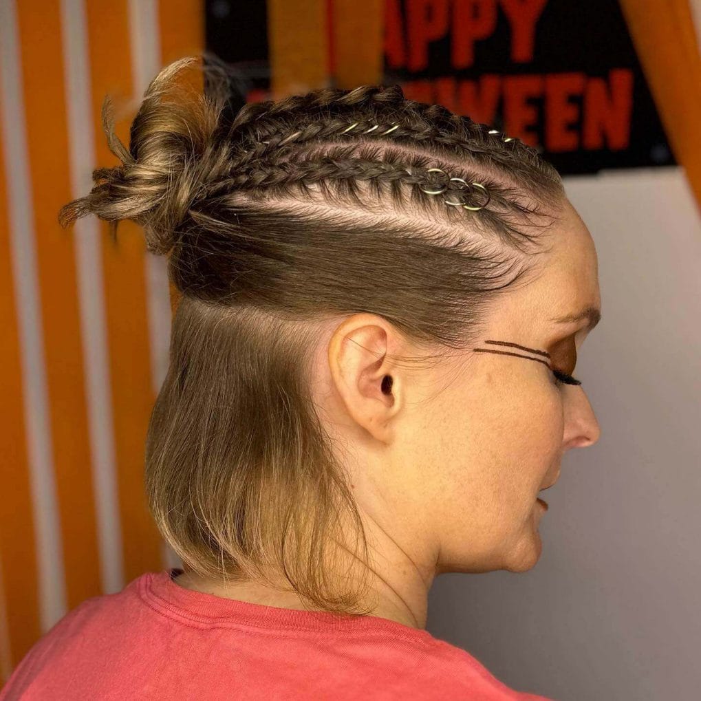 Dark Blonde Braids With Metal Rings And Bun Dark Blonde Braids With Metal Rings And Bun — Classy Viking Braids