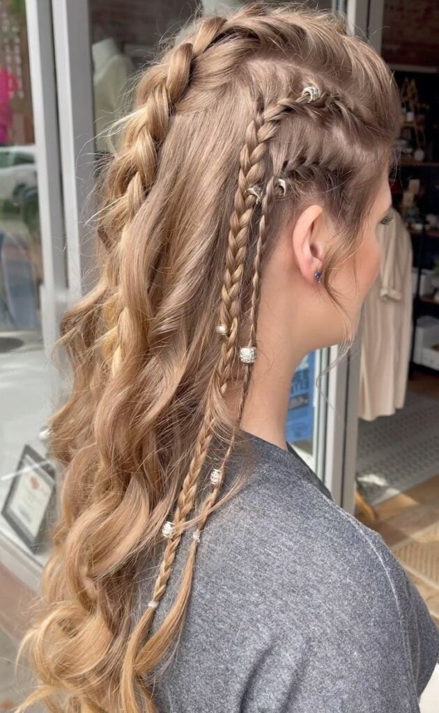Honey Blonde Intricate Braids With Beads Honey Blonde Intricate Braids With Beads — Classy Viking Braids