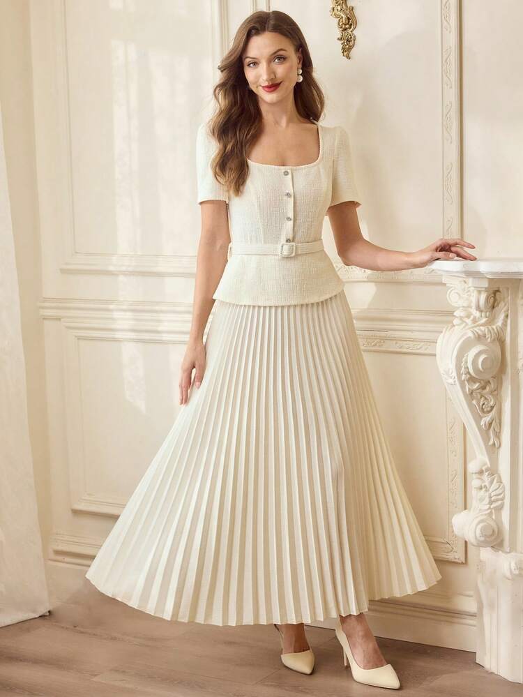 Tweed Jacket And Pleated Skirt Set — Classy Vintage Outfits