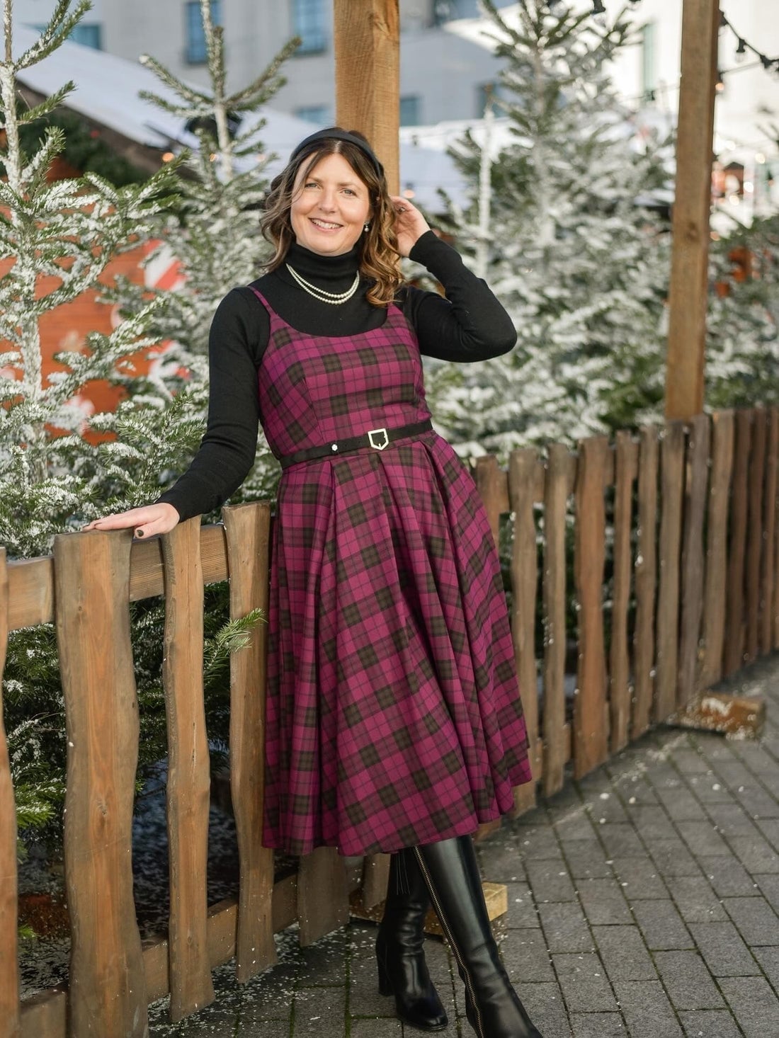 Plaid Pinafore Dress Over Turtleneck — Classy Vintage Outfits