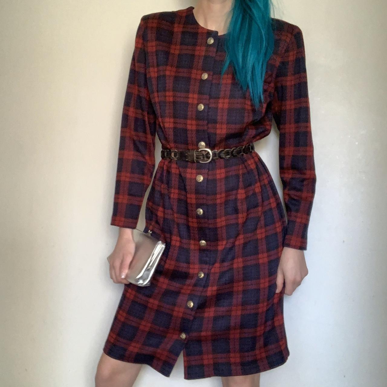 Plaid Button-Front Midi Dress — Classy Vintage Outfits