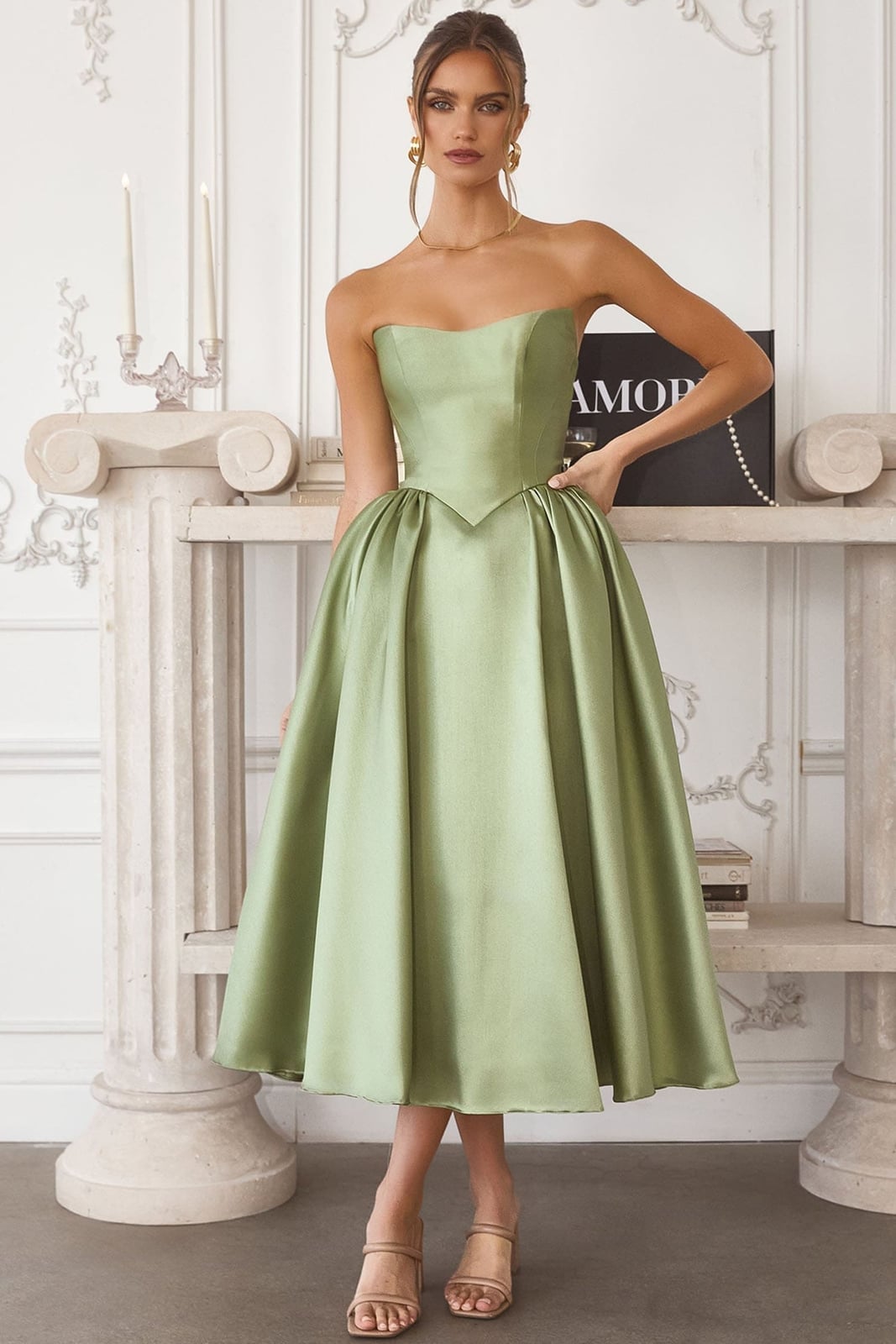 Strapless Satin Fit And Flare Dress — Classy Vintage Outfits