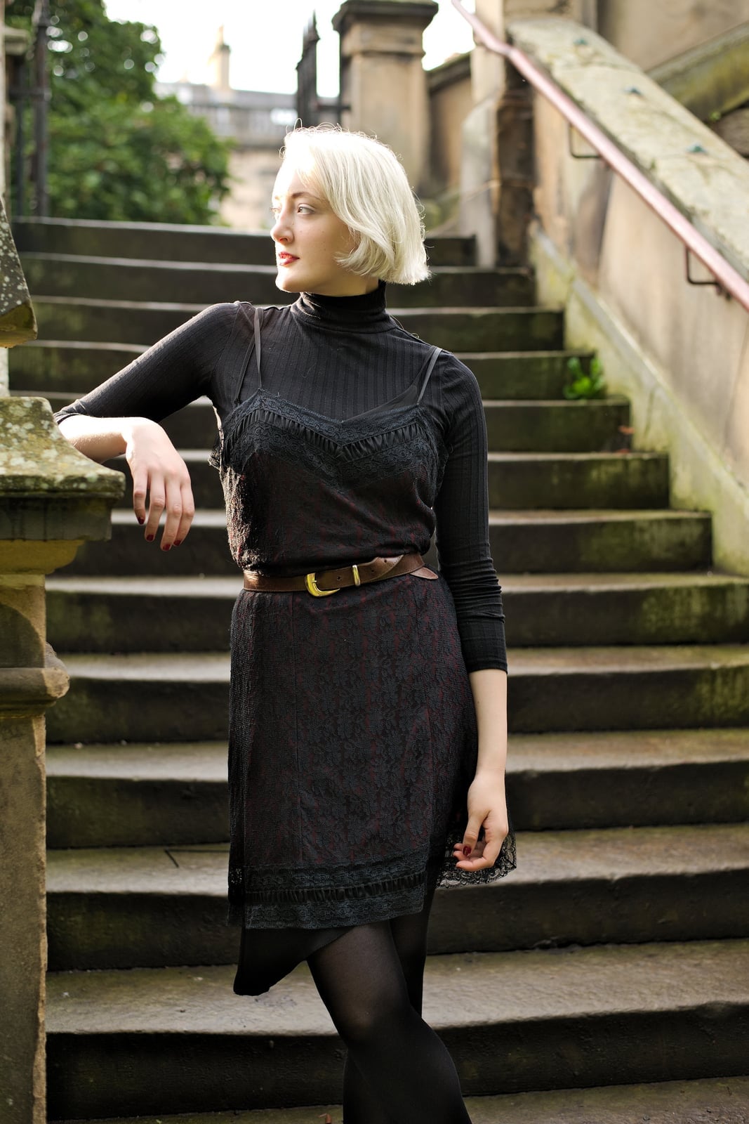 Leather Jacket Over Lace Dress — Classy Vintage Outfits