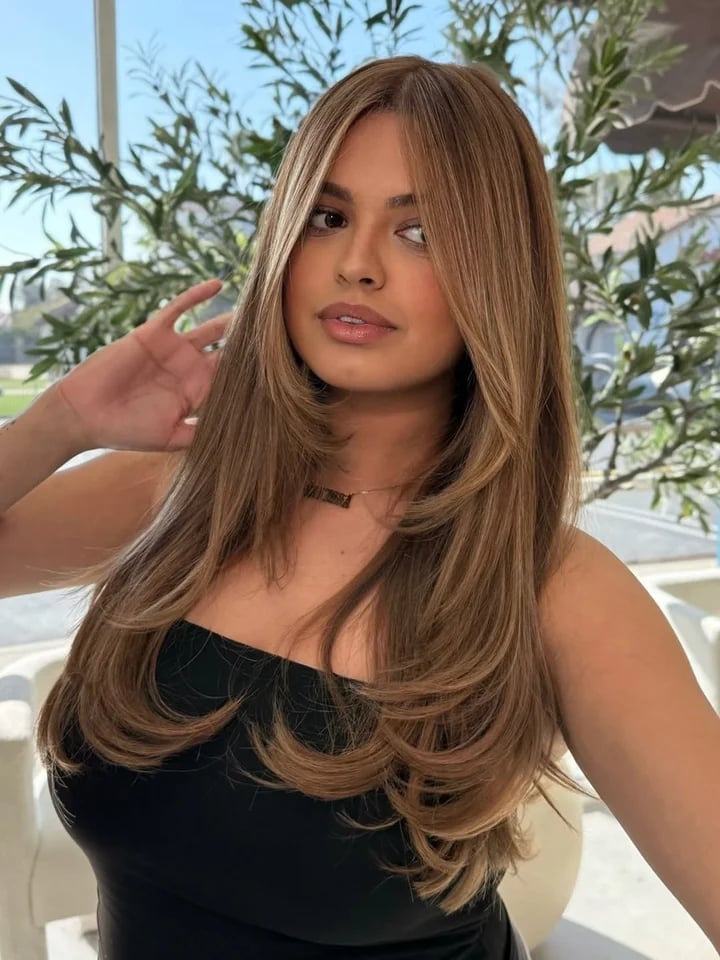 Medium Brown Shoulder Length With Curtain Bangs Medium Brown Shoulder Length With Curtain Bangs — Classy Volumizing Hair