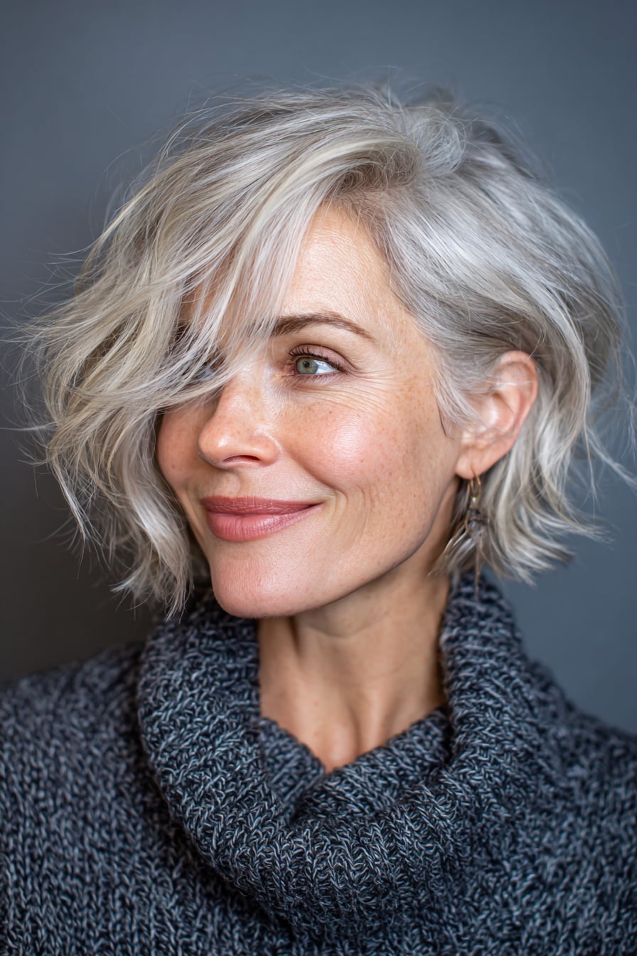 Collarbone Layered Bob Salt And Pepper Waves — Classy Wavy Hair Hairstyles