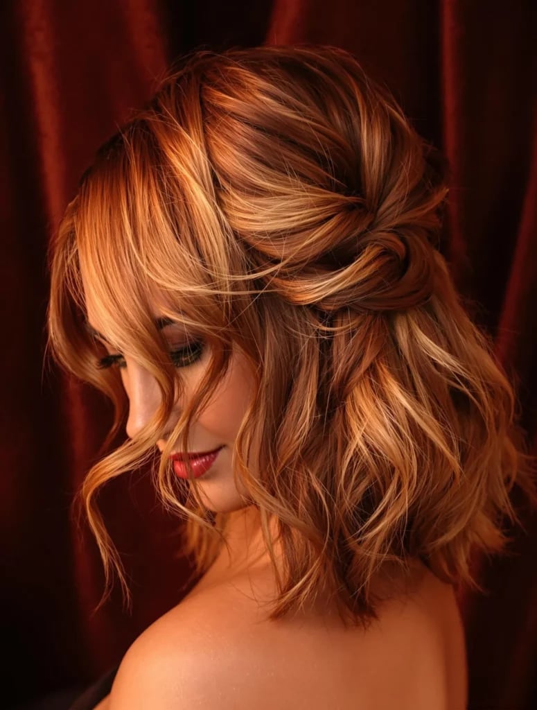 Auburn Waves With Half Up Twist Auburn Waves With Half Up Twist — Classy Wavy Haircuts