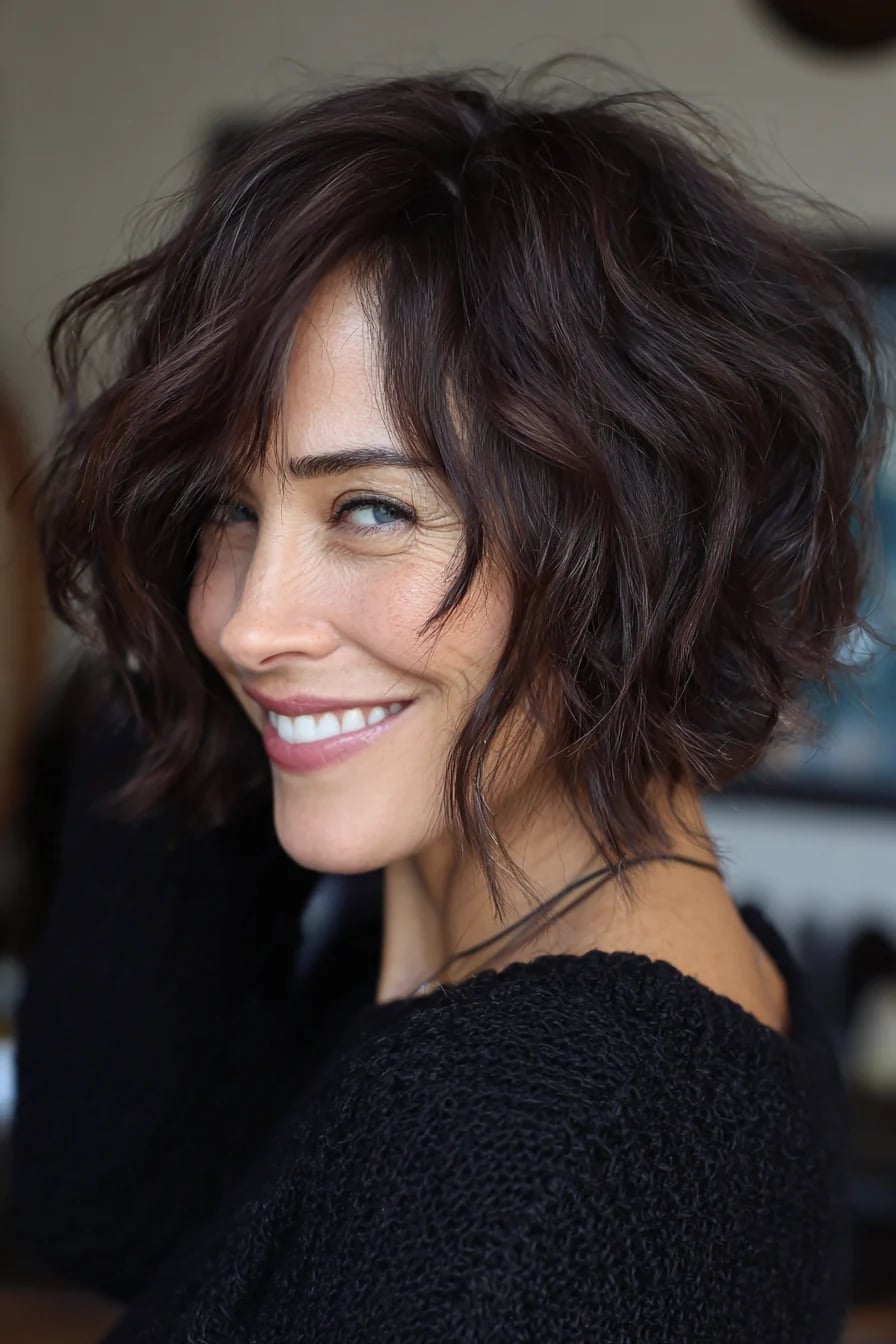 Layered Golden Brown Bob With Waves Layered Golden Brown Bob With Waves — Classy Wavy Haircuts