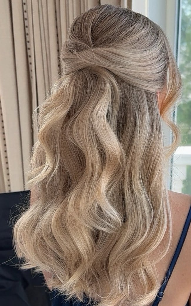 Ash Blonde Half-Up Waves Ash Blonde Half-Up Waves — Classy Wavy Haircuts