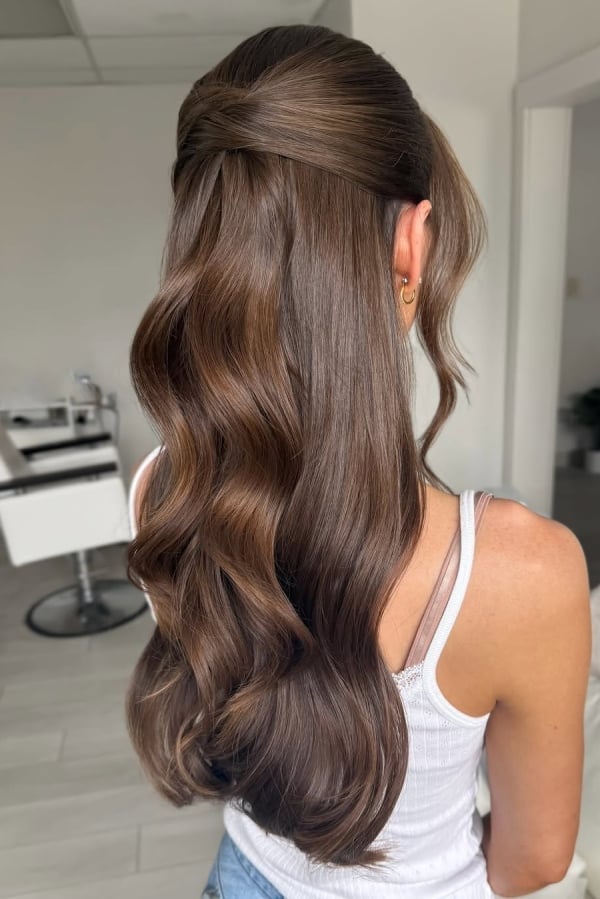 Mid-Back Half Up Half Down Soft Waves Mid-Back Half Up Half Down Soft Waves — Classy Wavy Hairstyles