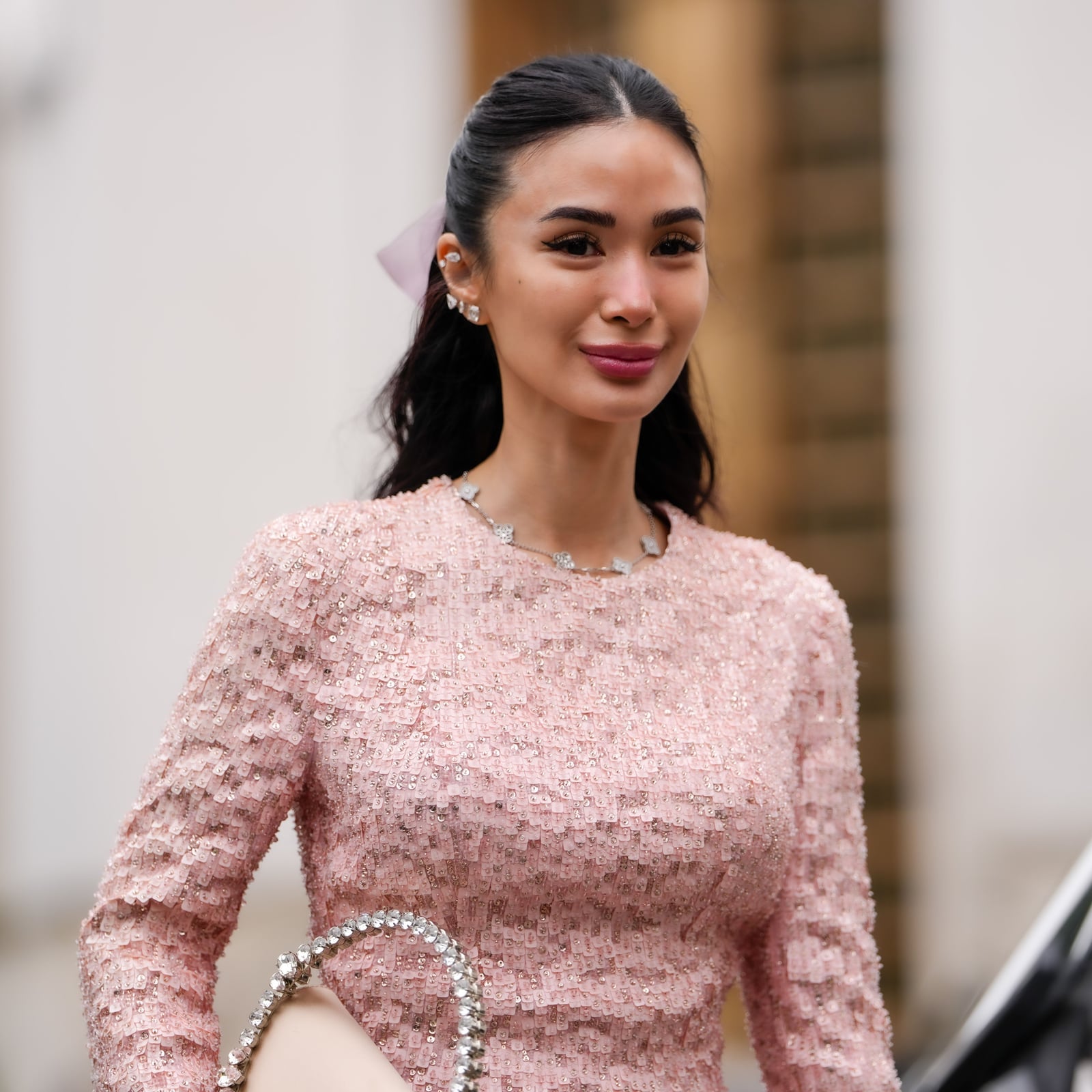 Pale Pink Sequined Long-Sleeved Dress for a Glamorous Event Pale Pink Sequined Long-Sleeved Dress for a Glamorous Event — Classy Wedding Guest Outfits