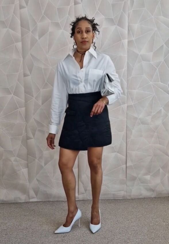 Oversized White Shirt With Leggings And Sash Belt — Classy White Blouse Outfit