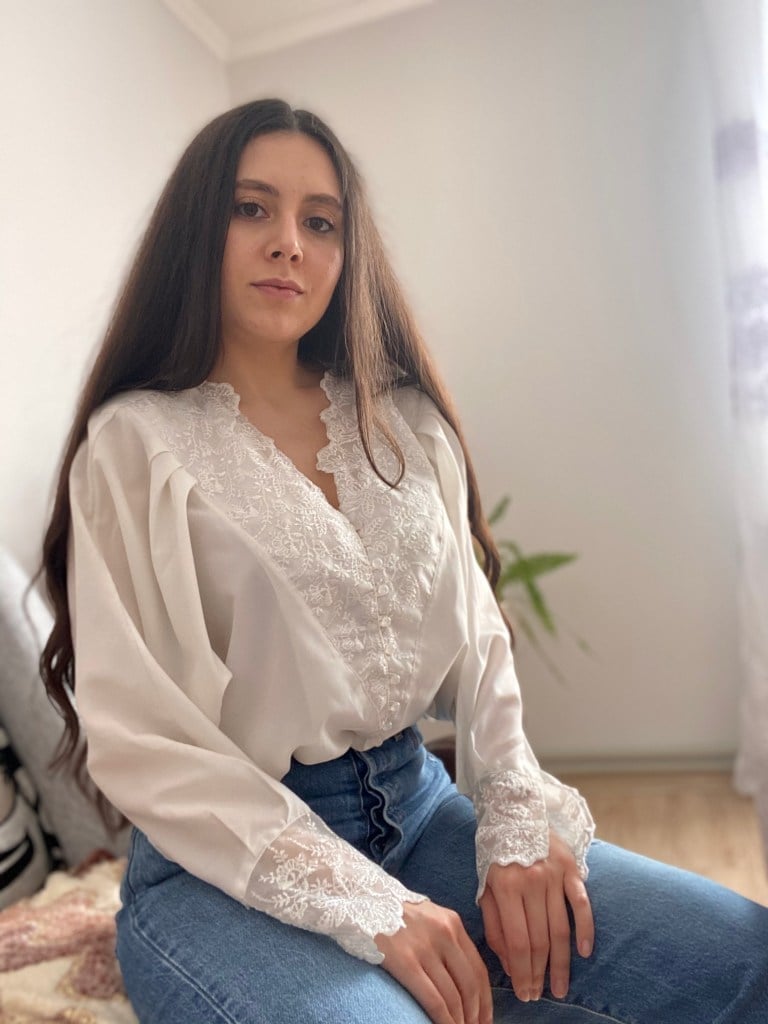 White Lace-Trimmed Blouse With Wide-Leg Jeans — Classy White Blouse Outfit