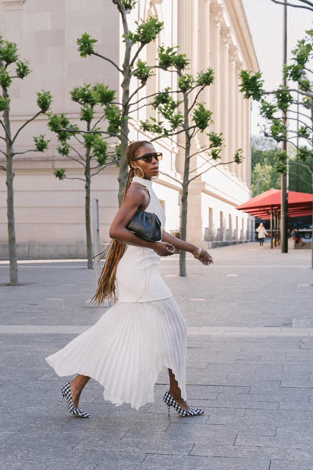 Pleated Midi Skirt and Sleeveless Top — Classy White Outfits