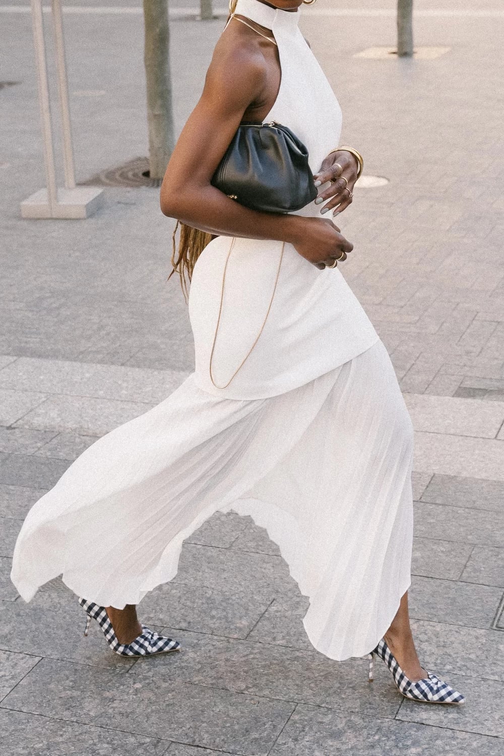 Halter Top with Wide-Leg Pleated Trousers — Classy White Outfits