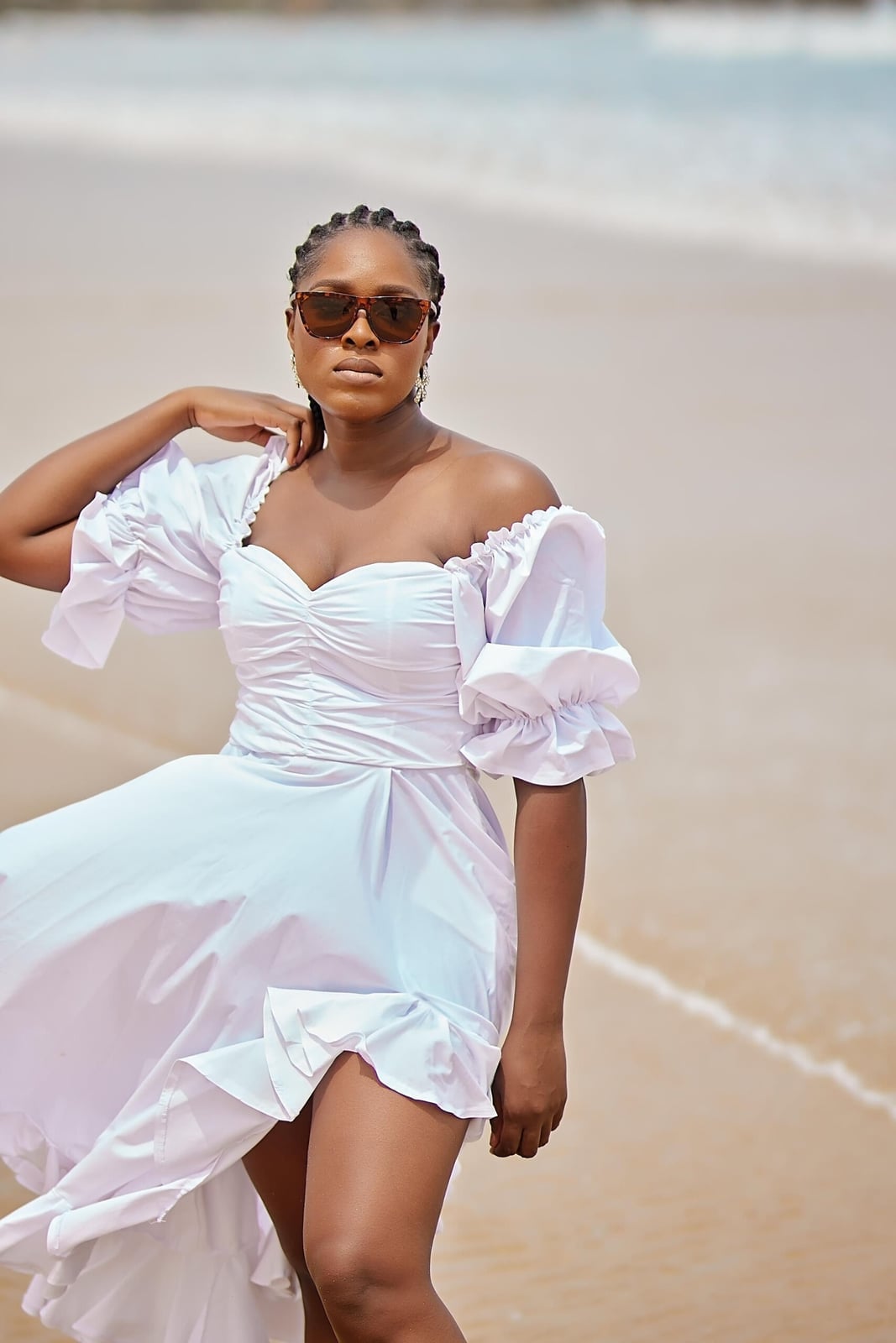 Puff Sleeve Mini Dress for Beach — Classy White Outfits