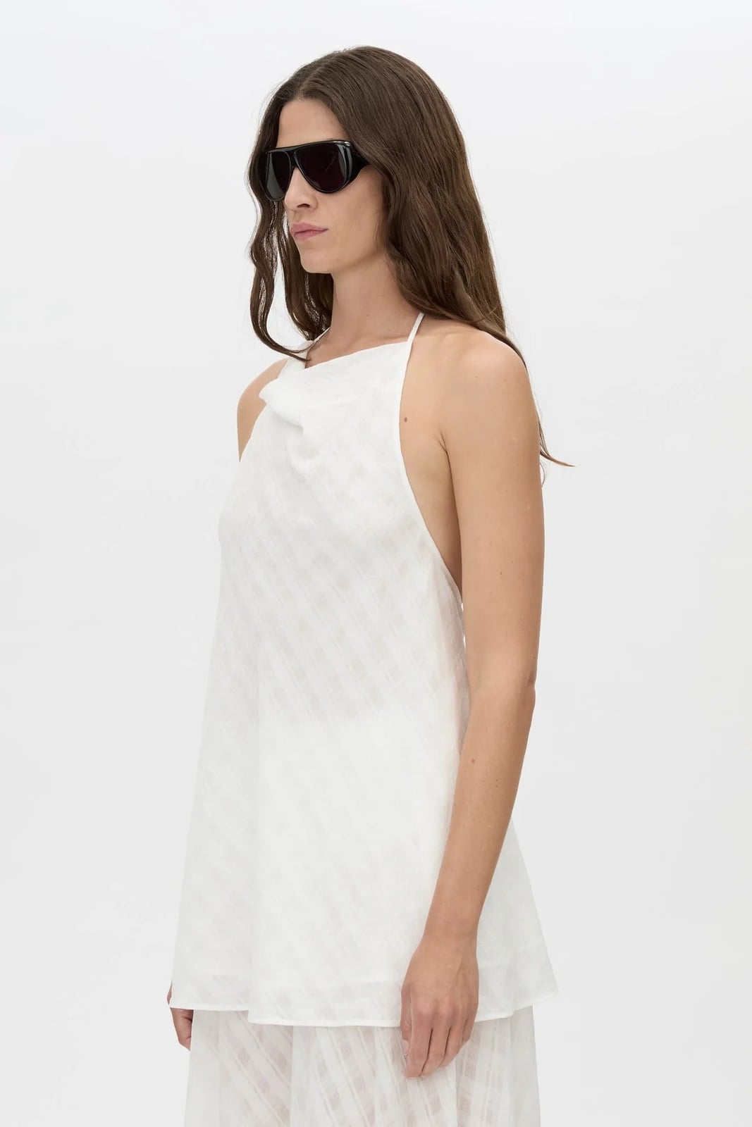 White Sheer Halter Top With A-Line Silhouette White Sheer Halter Top With A-Line Silhouette — Classy White Top Outfits