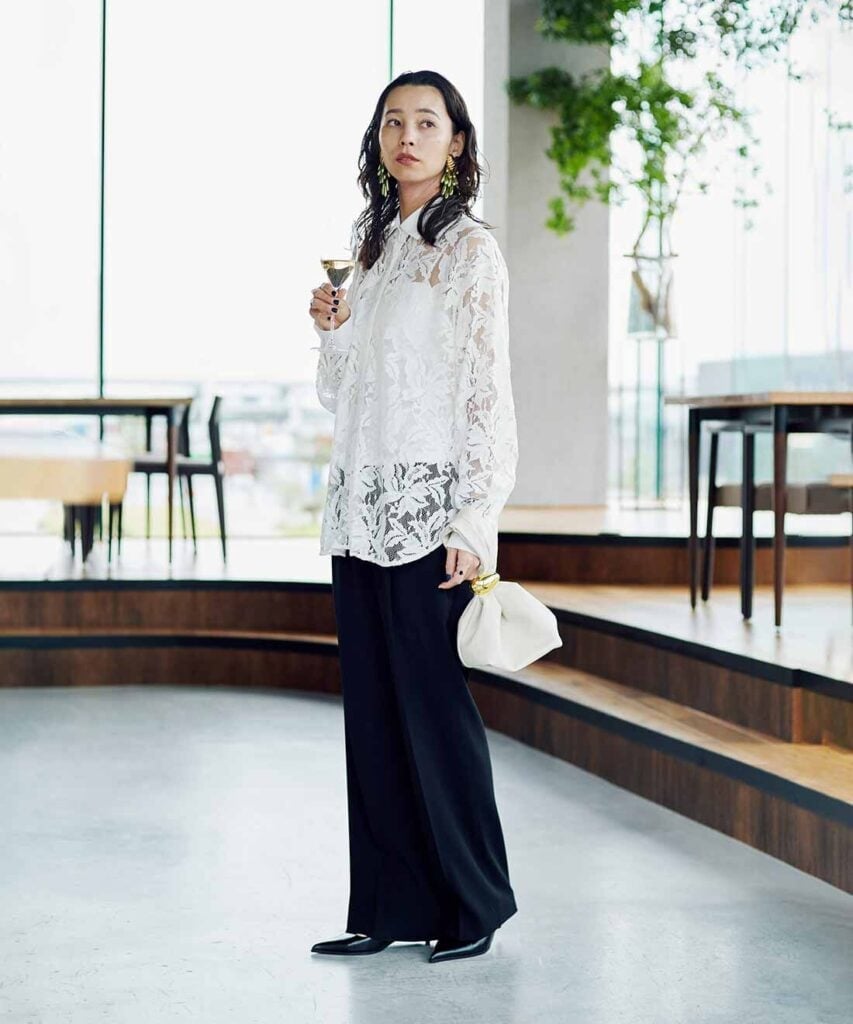 White Lace Top Layered Over Camisole With Black Vest White Lace Top Layered Over Camisole With Black Vest — Classy White Top Outfits