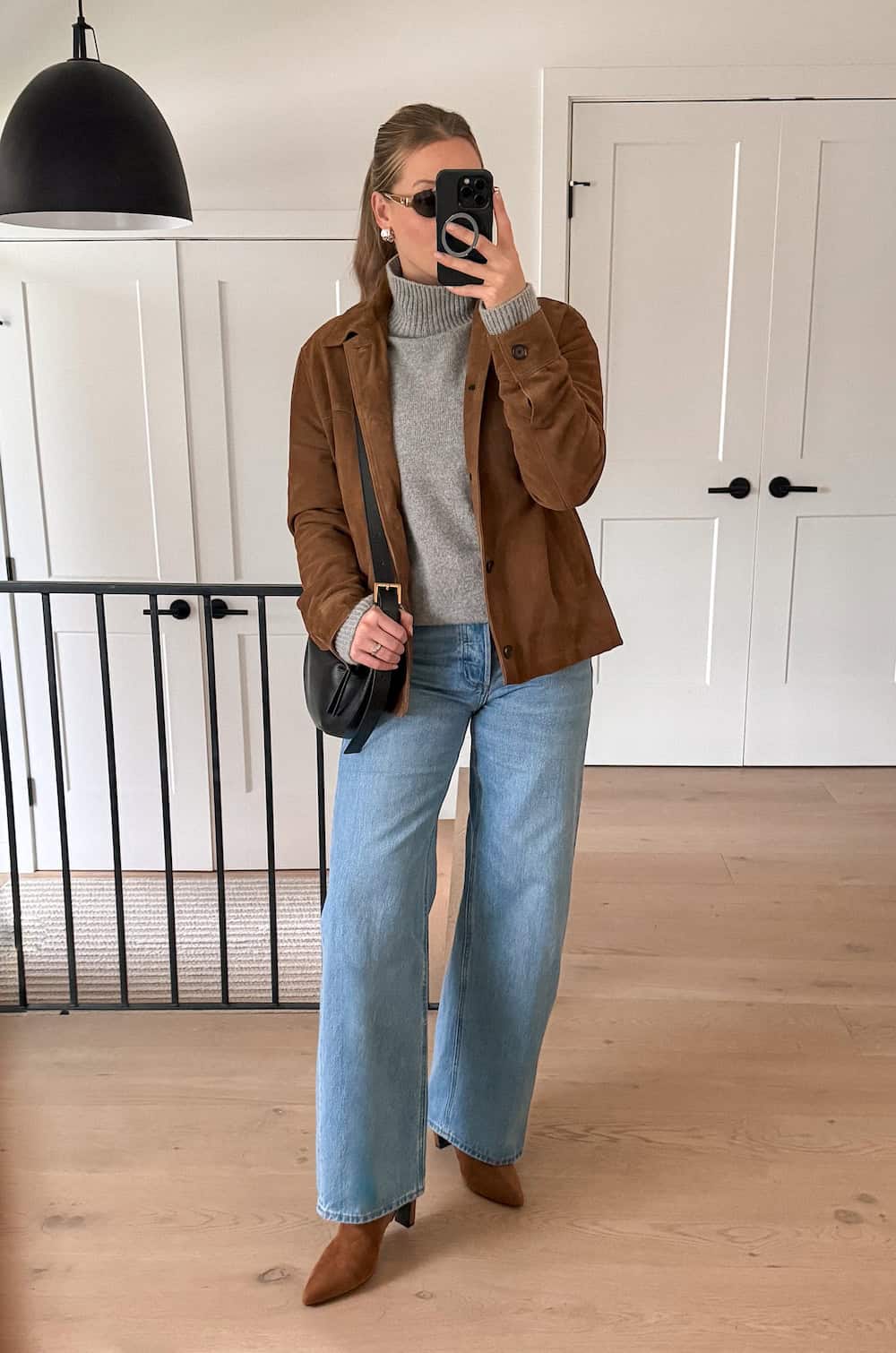 Light Wash Wide Leg Jeans with a Suede Jacket Light Wash Wide Leg Jeans with a Suede Jacket — Classy Wide Leg Jeans Outfits